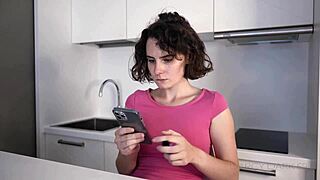 Step brother, film me masturbating my big tits in the kitchen