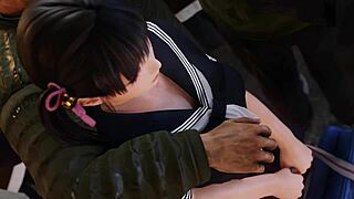 Koharu Bent Over for Blowjob and Cum on Train.