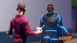 Ebony superhero with big black cock shoves it into his own ass for intense self-fucking.