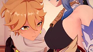 bell and ganyu from genshin impact embark on a 3d cartoon journey.