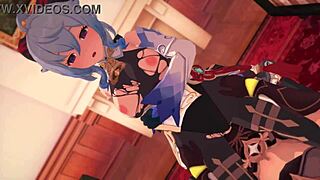 bell and ganyu from genshin impact embark on a 3d cartoon journey.