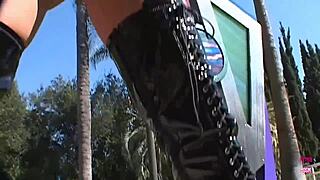 Does The Brunette In Black Leather Outfit Enjoy Double Penetration By Handsome Guys In The Garden?