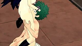 Deku and Midnight engage in hentai blowjob and cumshot