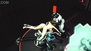 sexy young cuffed blonde fucked by shemale cyborg in sci-fi lab