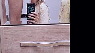 blonde stepsister films facial cumshot on camera