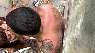 Risky outdoor fuck with big cock almost caught.