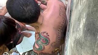 Risky outdoor fuck with big cock almost caught.