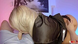 Stunning stepmom sucks stepsons dick, gets pussy fucked, swallows cum!