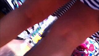 pregnant latina LIFTS her SKIRT for an UPSKIRT view in the narrative scene with detailed skirt action and outdoor context