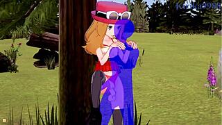 Serena and Bea Saito have intense sex with an old man in Pokemon hentai.