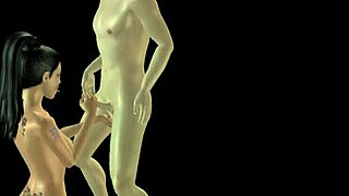 Animated 3d cartoon with indian bhabhi and japanese man in 69 oral fun