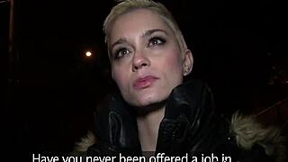 Shorthaired beauty sucks big cock in public outdoor reality. She gets fucked hardcore in POV!