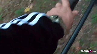 Young 18 year old German student persuaded for blowjob for pocket money on playground