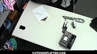 Redhead teen shoplifter agrees to deal with guard to leave.