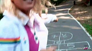 Young 18 year old German student persuaded for blowjob for pocket money on playground