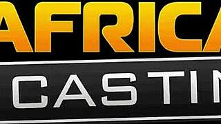 African casting where a black amateur babe gets fucked on camera for the first time by a big white cock!