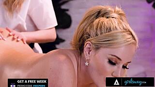 Petite Blonde Masseuse Licks MILF Savannah Bond's Pussy.