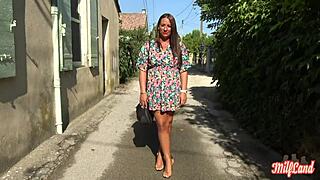 Mila Jeune MILF Tries Threesome with Two Men Outdoors.