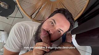 Bearded man in full video on red.