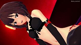 megumin the mage has fun with big cock in love hotel. she's ready to remove swimsuit in adult hentai.