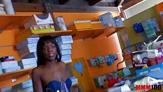 gorgeous black babe hints at double penetration in her store
