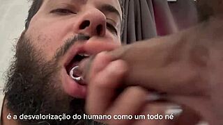 Bearded man in full video on red.