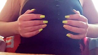 Teen excites her big tits solo.