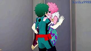 mina ashido and momo yaoyorozu and izuku midoriya intense sex - my hero academia hentai