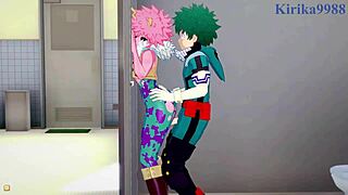 mina ashido and momo yaoyorozu and izuku midoriya intense sex - my hero academia hentai