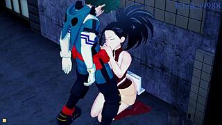 mina ashido and momo yaoyorozu and izuku midoriya intense sex - my hero academia hentai