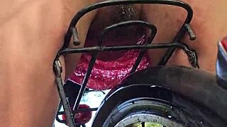 pov close-up of pee and masturbation on bike with butt plug and no panties selfie