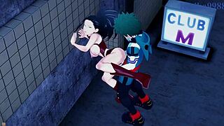 mina ashido and momo yaoyorozu and izuku midoriya intense sex - my hero academia hentai