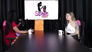 Naty Varga became a porn creator in sheer red lingerie for group sex