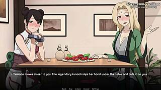 naruto kunoichi trainer tsunade and tenten give handjob and foot job in public restaurant