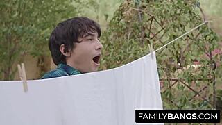 Troublemaker boy spies black stepsister olivia jay during yoga, feeling intense arousal and taboo desire