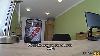 Hot brunette teen in office casting gets intensely fucked doggystyle for cash.