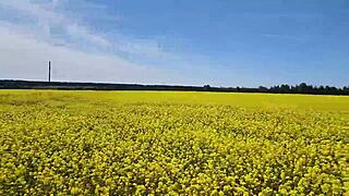 POV outdoor blowjob from chubby cutie with big tits and juicy nipples playing with cum