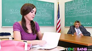 Petite young girl with perfect tits craves her teacher's big cock in this intriguing encounter.