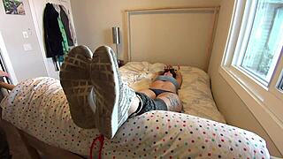 Gwen's Bound Feet Licked to Orgasm