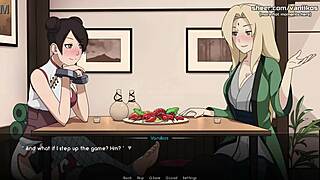 naruto kunoichi trainer tsunade and tenten give handjob and foot job in public restaurant