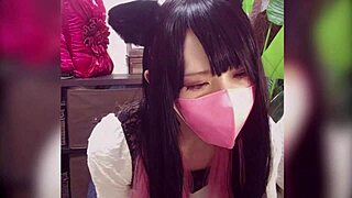 Japanese Ladyboy in Cat Ears Masturbates Live on Cam