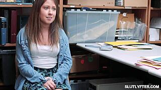 Why does tall african teen with big tits get fed up with mature cock at office?