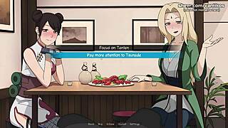 naruto kunoichi trainer tsunade and tenten give handjob and foot job in public restaurant