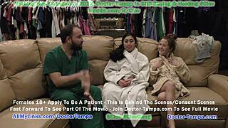 Hot blonde feels thrill sucking dick in bound foursome