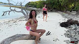 golden shower for katty right on public beach sand