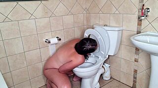 getting a clit rubbing orgasm as i lick the toilet and stick my face in the toilet to flush it toilet whore fetish