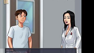 Milf teacher shows big tits in game