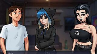 Milf teacher shows big tits in game