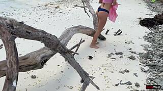 golden shower for katty right on public beach sand