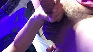 Laying down on a table i suck his cock and finger his ass